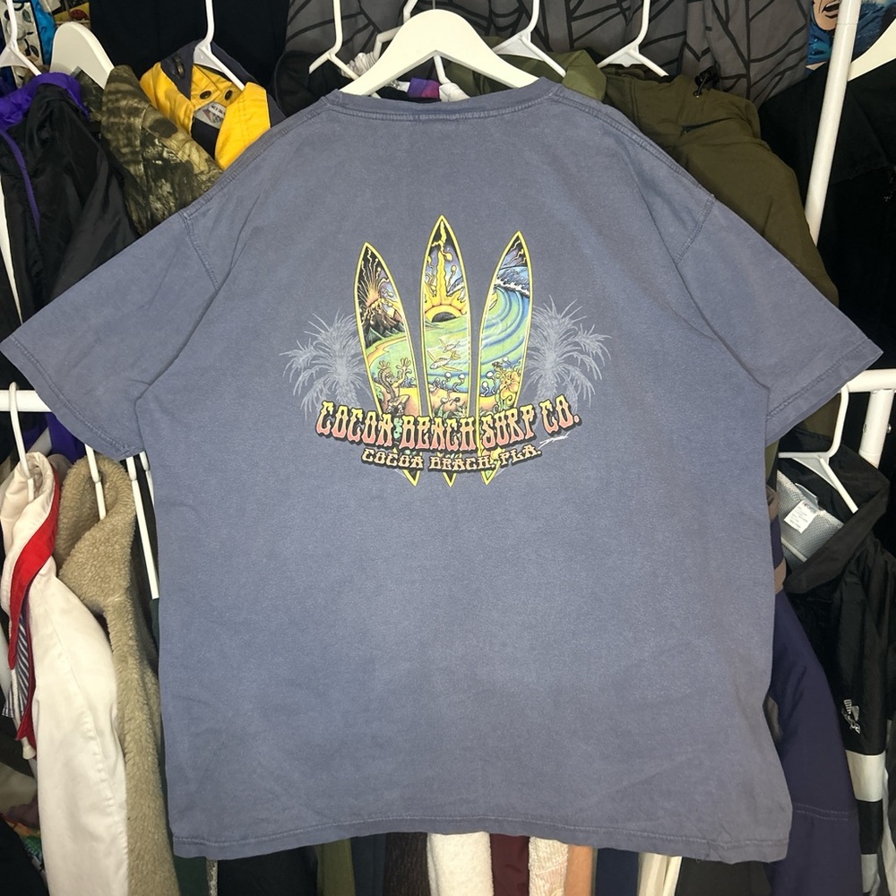 Vintage 90s Cocoa Beach Florida Faded Blue Surf Tee XL - Picture 2 of 4
